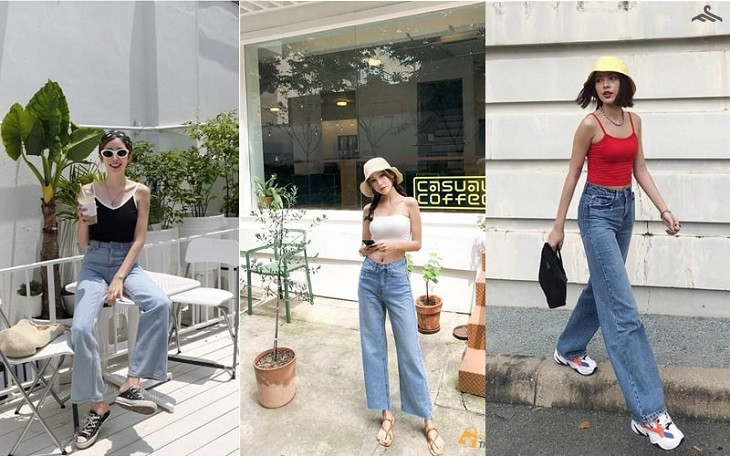 Đi Đà Lạt mặc gì? Áo 2 dây + quần Jean ống rộng
